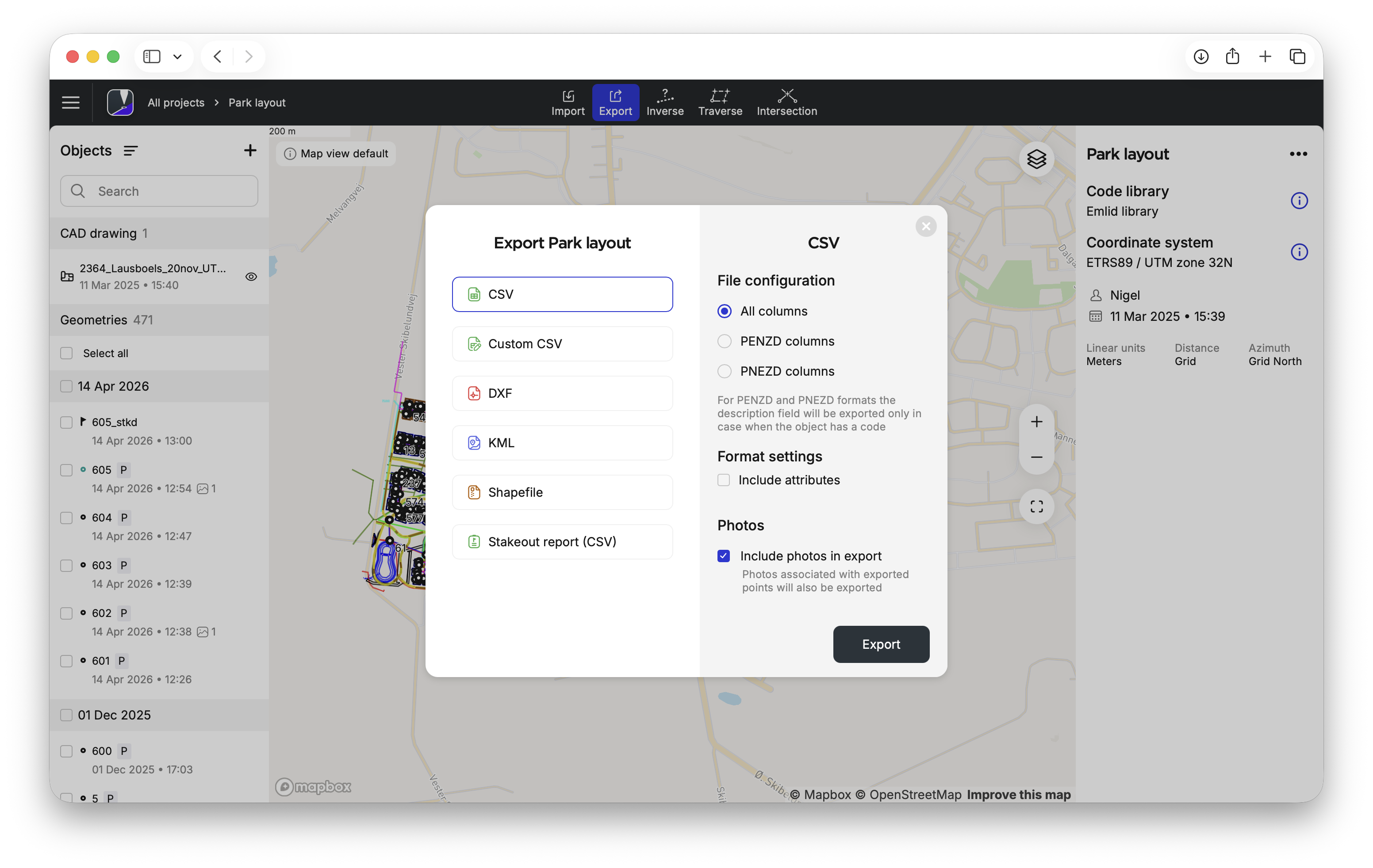 CSV export configuration in Emlid Flow 360